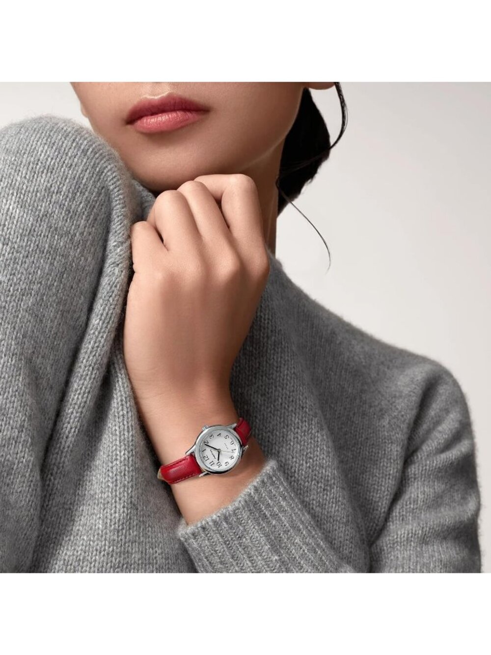 Women's Silver-Red Leather Band Small Analog Arabic Numerals Quartz Wrist Watch - Picture 7 of 7